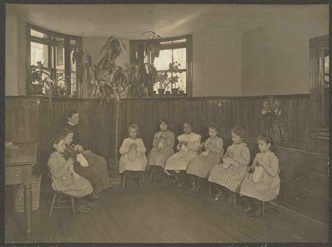 Class in Knitting, Manual Training, Girls' Kindergarten
