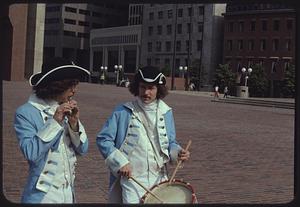 Fife player and drummer on City Hall Plaza, Boston