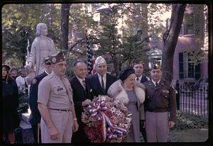 Unidentified group of people, including VFW members, Louisburg Square, Boston