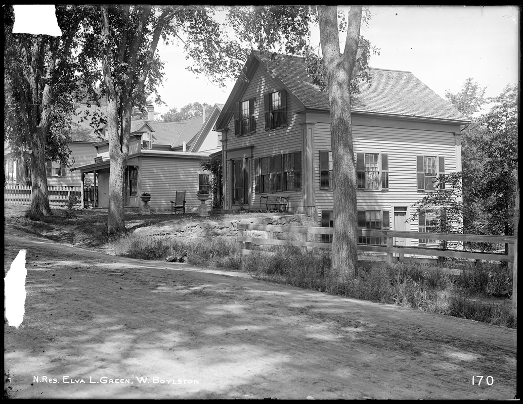 Wachusett Reservoir, Elva L. Green's house, on Prospect Street, from the southeast, West Boylston, Mass., Jun. 16, 1896