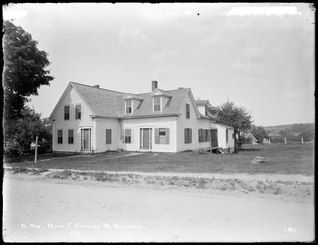 Wachusett Reservoir, Mary F. Cutting's house, on east side of Holbrook Street, from the southwest, West Boylston, Mass., Jun. 27, 1896
