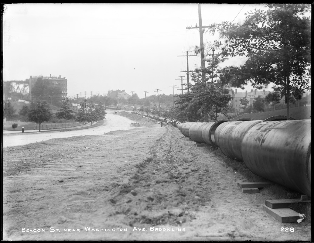 Distribution Department, Low Service Pipe Lines, Section 2, north line, trench work on Beacon Street, near Washington Street, from the east, Brookline, Mass., Jul. 6, 1896