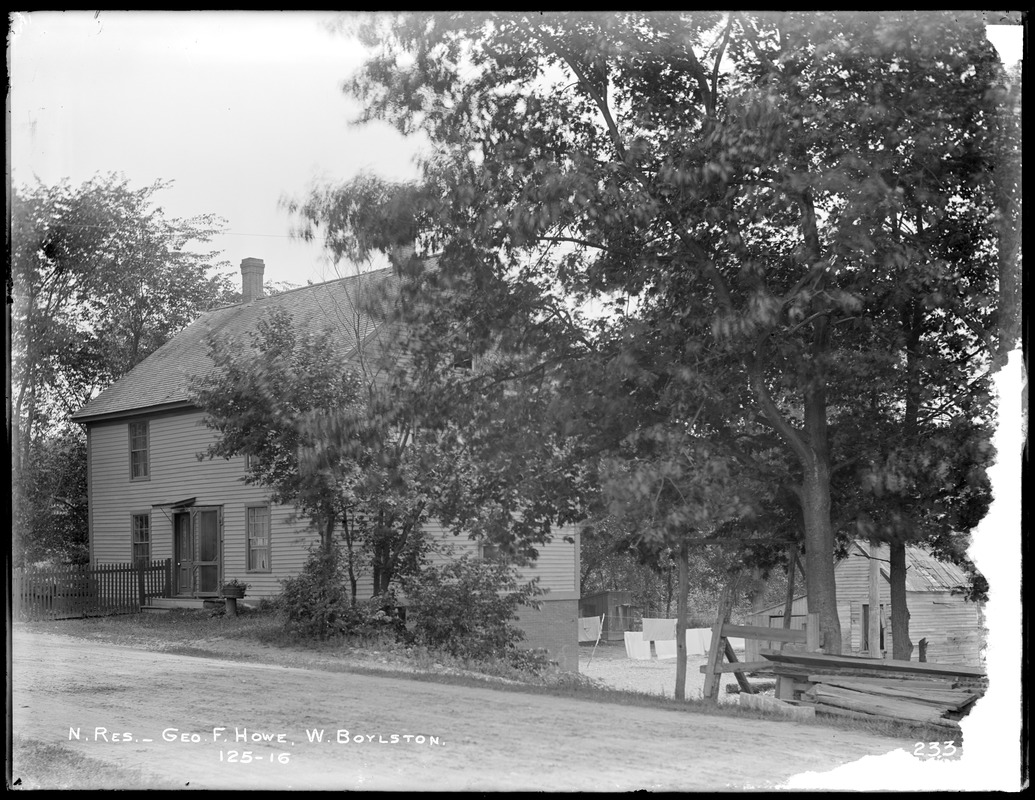 Wachusett Reservoir, George F. Howe's house, on south side of Prospect Street, near stone bridge, from the west, West Boylston, Mass., Jul. 8, 1896