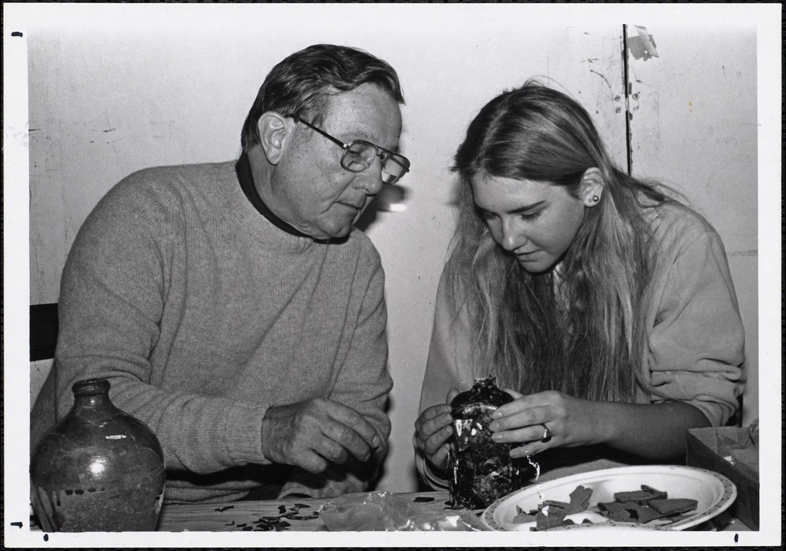 Kathy Dodge, soph., of Wallingford, CT, with Bob Campbell of Dover Archeology Project