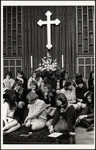 Pine Manor students at rehearsal of P.M. - Bowdoin concert - Wellesley Hills Congregational Church 2/67