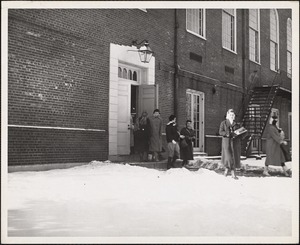 Girls coming out of chapel, winter 1954-55