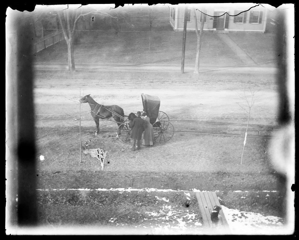 Looking from above at horse and carriage