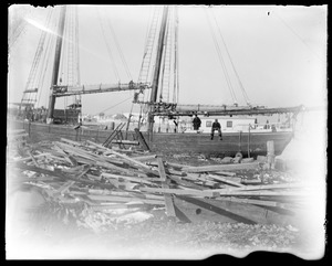 Schooner partly wrecked at Hingham Harbor in great storm November 27, 1898