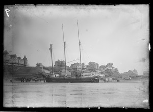 Schooner Mattie Eaton ashore at foot of Atlantic House Hill after storm of March 25, 1883