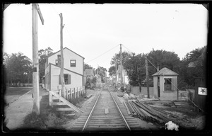 Looking west down railroad tracks at Hersey St. crossing