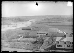 View from Agricultural Hall, showing barns and Weir River