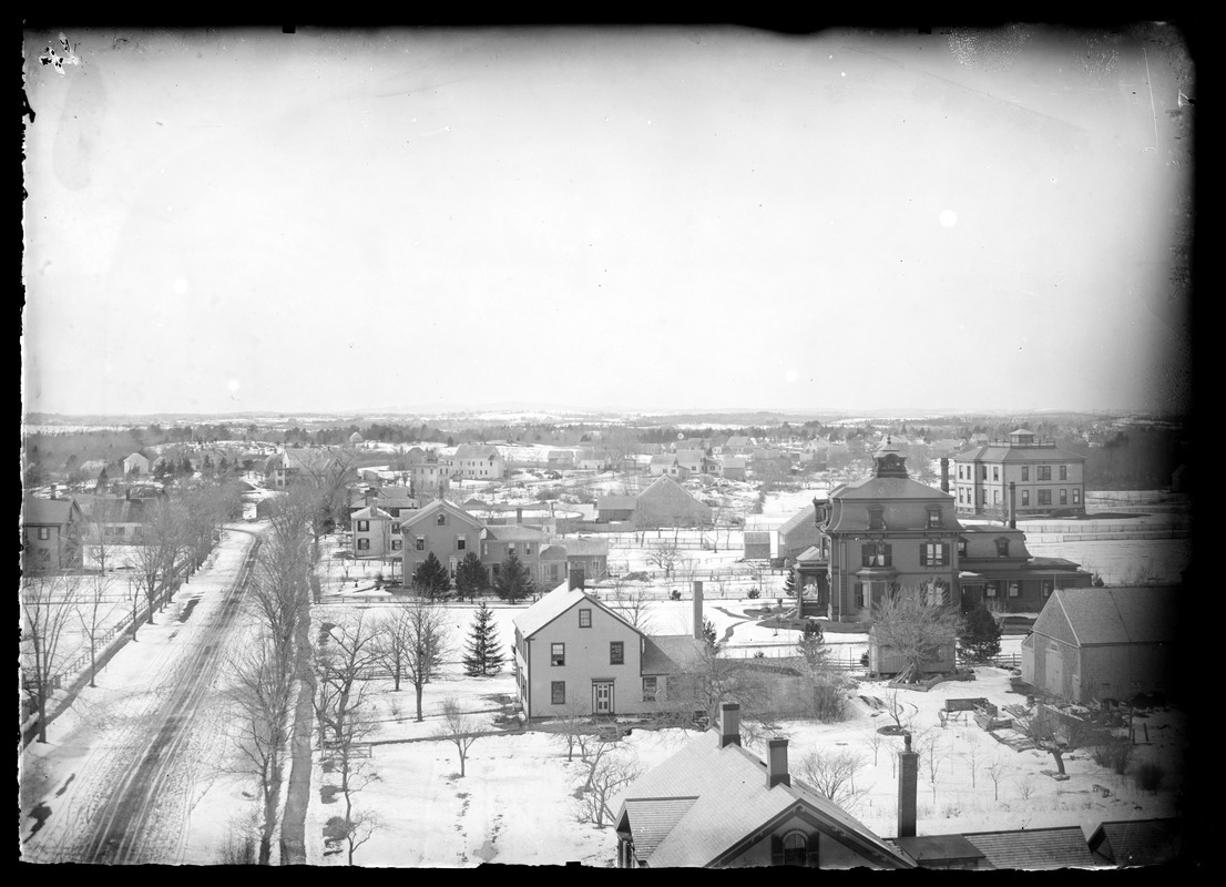 View of Hingham Center area taken from above (Main Street) - includes Ebed Ripley's house