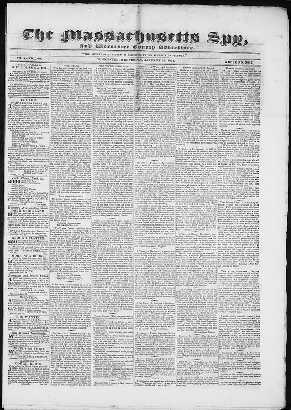 The Massachusetts Spy, And Worcester County Advertiser - Digital ...