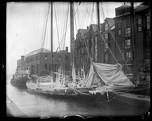 Unidentified sailing ship covered in ice