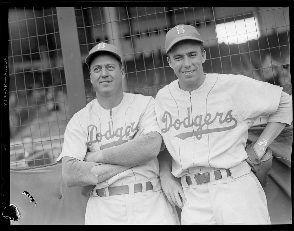 Two Brooklyn Dodgers players at Braves Field - Digital Commonwealth