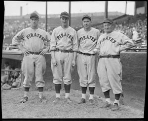 Pittsburgh Pirates from left to right: Arky Vaughan, Gus Suhr, Pie Traynor and Honus Wagner at Braves Field