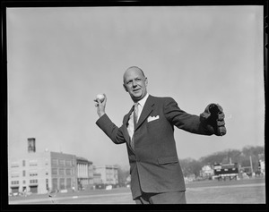 Newton mayor Howard Whitmore with ball and glove