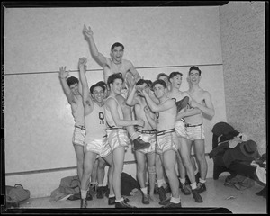 Team celebrates victory (possibly Quincy High School)