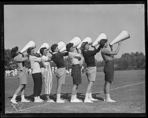 Cheerleaders with megaphones