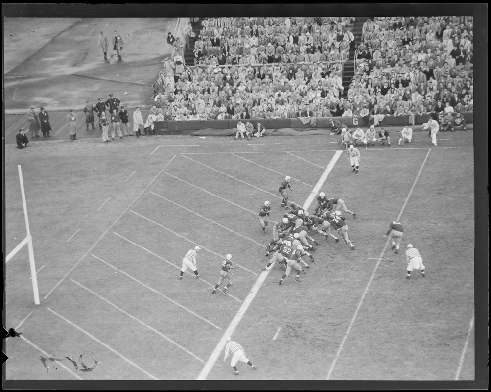 Tony Gianelly, no. 34, follows Leo Daley for Harvard's first score in 4th in comeback over Yale, 13-9