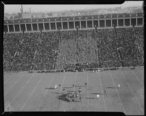 Big crowd watches football action, Harvard Stadium