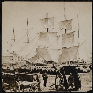 Whaling Ships and Oil Barrels on Dock