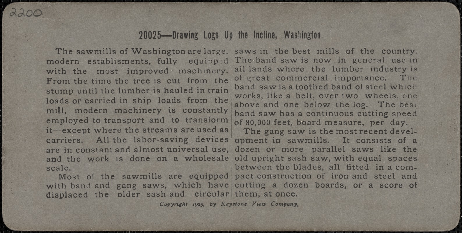Drawing logs up the incline, Washington