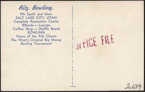 Ritz Bowling, 9th South and Main, Salt Lake City, Utah - Digital ...