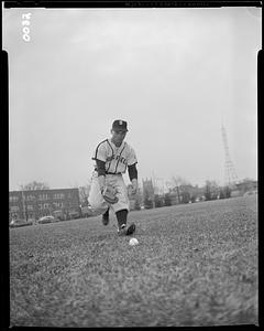 Springfield College baseball player fielding ball