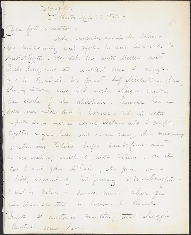 Letter from John D. Long to Zadoc Long and Julia D. Long, March 22, 1867
