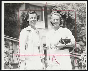 Tennis Victors at Longwood-Marjorie Norris (left) of Winchester and Rollins College and Mrs. Quincy A. Shaw-McKean of South Hamilton offer mutual congratulations after victories at the Longwood Cricket Club yesterday. Defending champion Miss Norris advanced to the semi-final round of the College girls invitation tourney, while Mrs. Shaw-McKean moved to the final round in women's State championship play.
