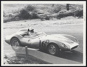 Sensational Scarab (above) was built for and is driven by Lance Reventlow at Thompson, Conn., Raceway. The California youth has made a successful invasion of eastern courses with his powerful custom racer of about five liters in SCCA national sports car events.