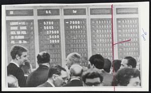 Quotation Board in Paris Gold Exchange tell story. The 7000 figure at top center signifies record price of 7000 francs for an ingot of gold.