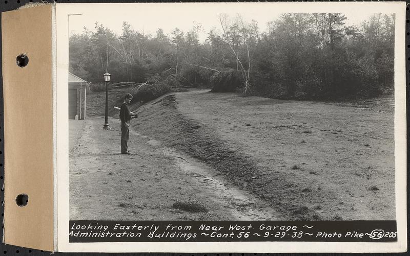 Contract No. 56, Administration Buildings, Main Dam, Belchertown, looking easterly from near west garage, Belchertown, Mass., Sep. 29, 1938