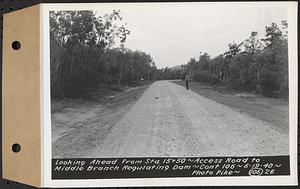 Contract No. 106, Improvement of Access Roads, Middle and East Branch Regulating Dams, and Quabbin Reservoir Area, Hardwick, Petersham, New Salem, Belchertown, looking ahead from Sta. 15+50, access road to Middle Branch Regulating Dam, Belchertown, Mass., Jun. 19, 1940