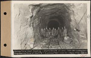 Contract No. 20, Coldbrook-Swift Tunnel, Barre, Hardwick, Greenwich, holing through, east heading, Shafts 9 to 8, at Sta. 769+99, looking east, engineering force of Shaft 9, Barre, Mass., Jan. 25, 1933