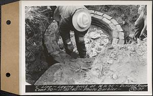 Contract No. 70, WPA Sewer Construction, Rutland, "C" line, laying brick at manhole 9C, Rutland Sewer, Rutland, Mass., Nov. 20, 1940
