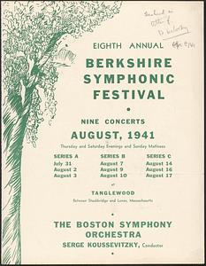 Eighth Annual Berkshire Symphonic Festival, nine concerts, August, 1941