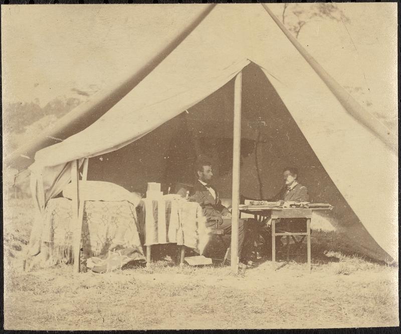 President Lincoln and Gen. McClellan in McClellan's tent