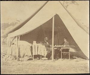 President Lincoln and Gen. McClellan in McClellan's tent