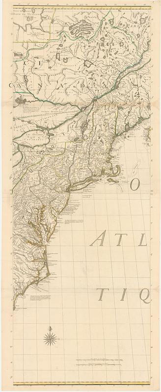 Amerique Septentrionale avec les routes, distances en miles, villages et etablissements françois et anglois