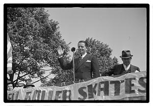 Roller Skate Derby, Lt Governor Francis E. Kelly at microphone