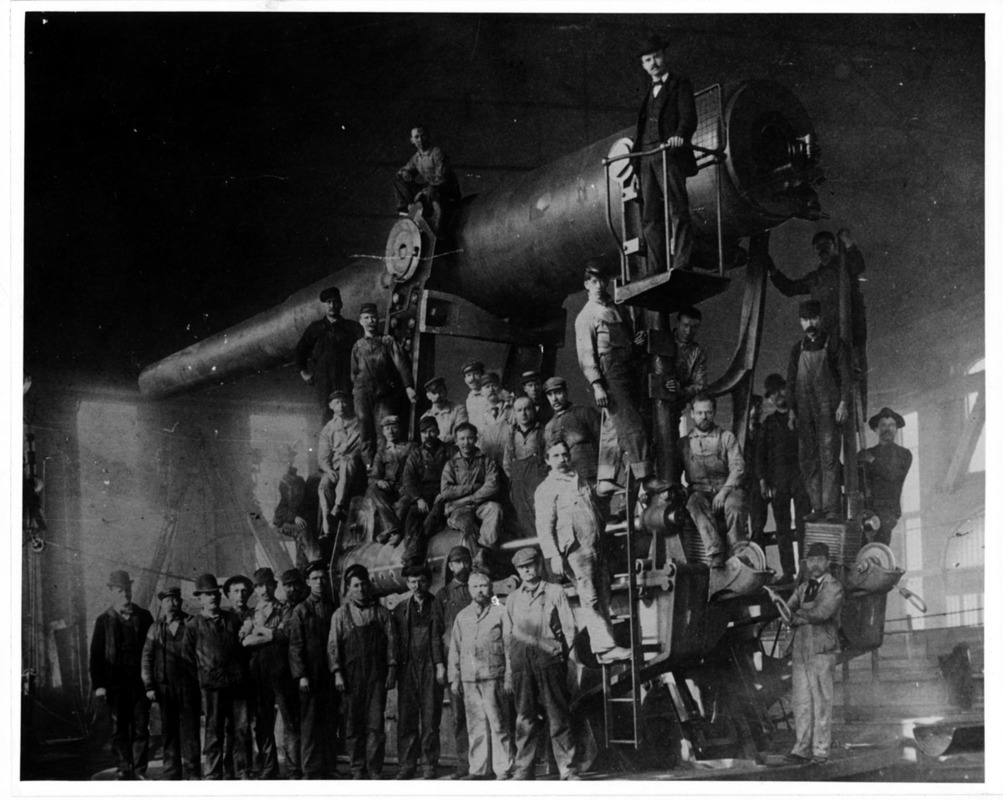 Interior of the Watertown Arsenal, circa 1900.