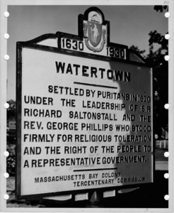 Watertown, Massachusetts sign, close-up.