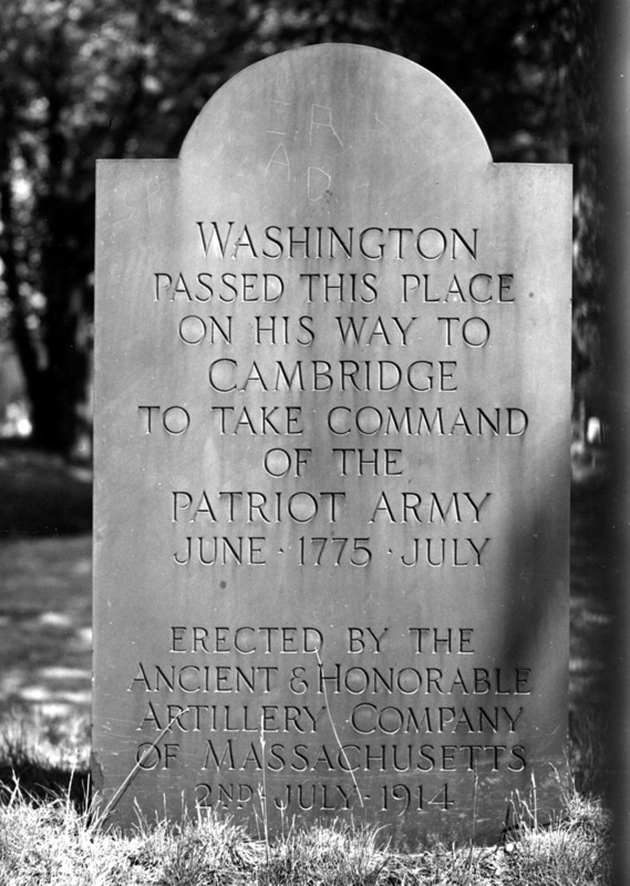Slate marker commemorating George Washington's passing by this place in 1775.