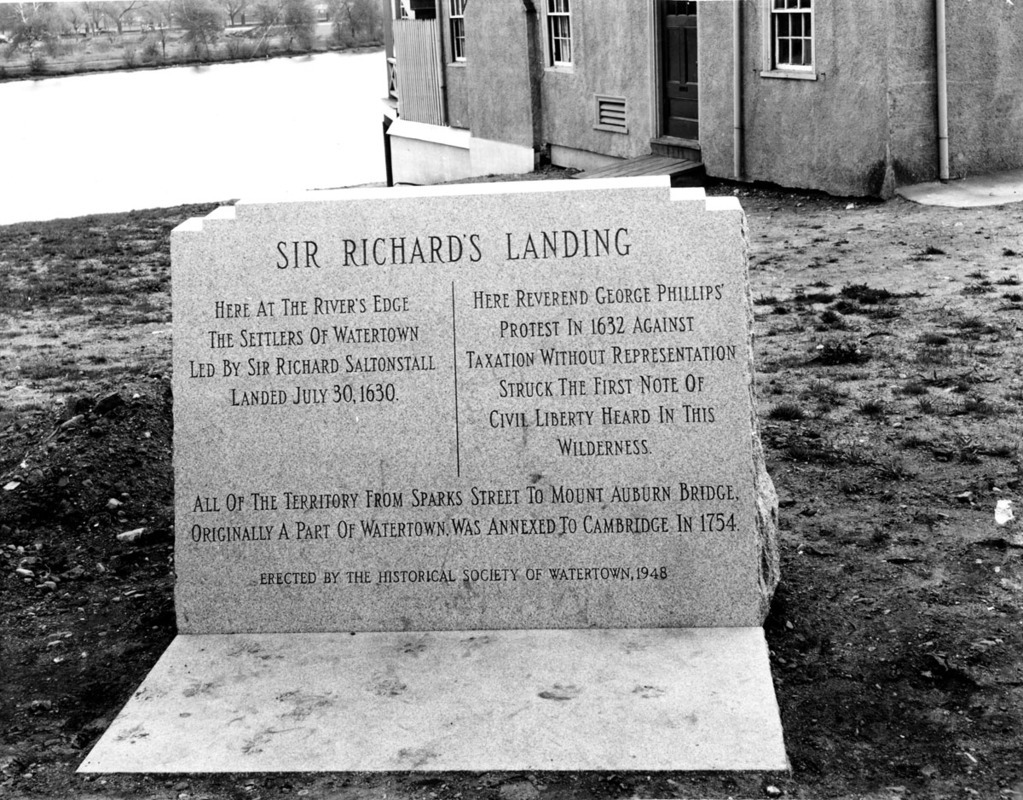 Granite tablet marking Sir Richard Saltonstall's landing in 1630.