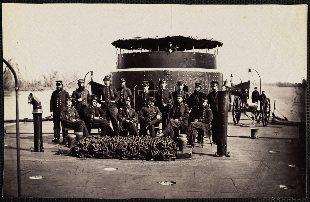 Officers on deck of U.S.S. "Nahopec" James River