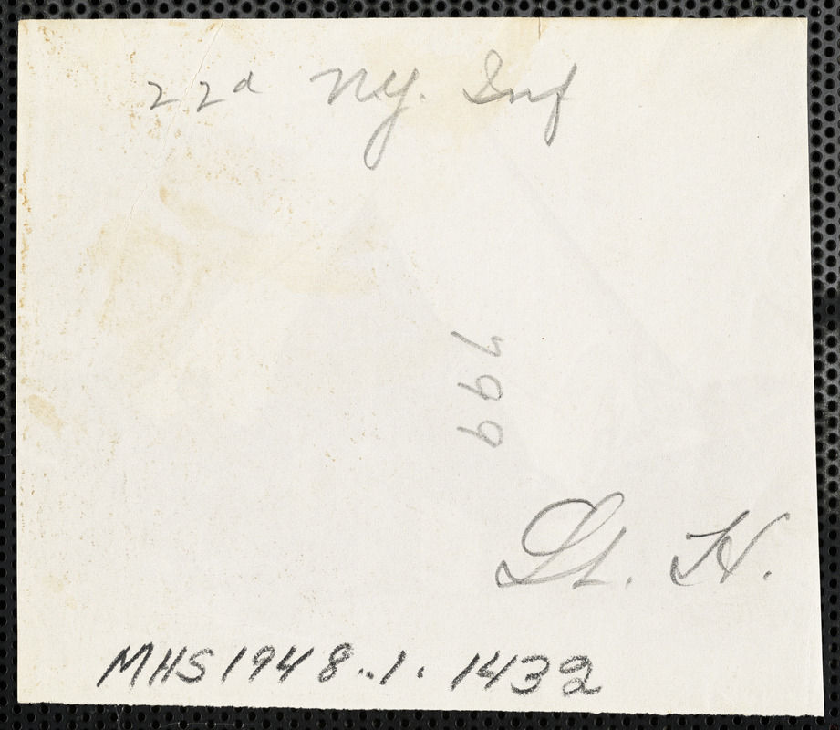 22nd New York Infantry, Lt. H [text on back cut off], Lt. H. [remainder on front cut off]