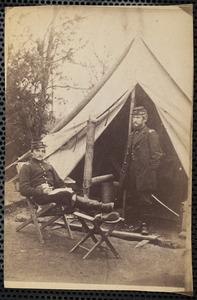 Captain W. B. Weeden (standing) and Lieutenant R. Waterman, First Rhode Island Light Artillery, Miners' Hill, Virginia, winter 1861-1862