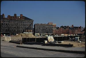 Pan from right to left on Atlantic Avenue, toward Commercial Wharf Street around past Custom House toward apartments